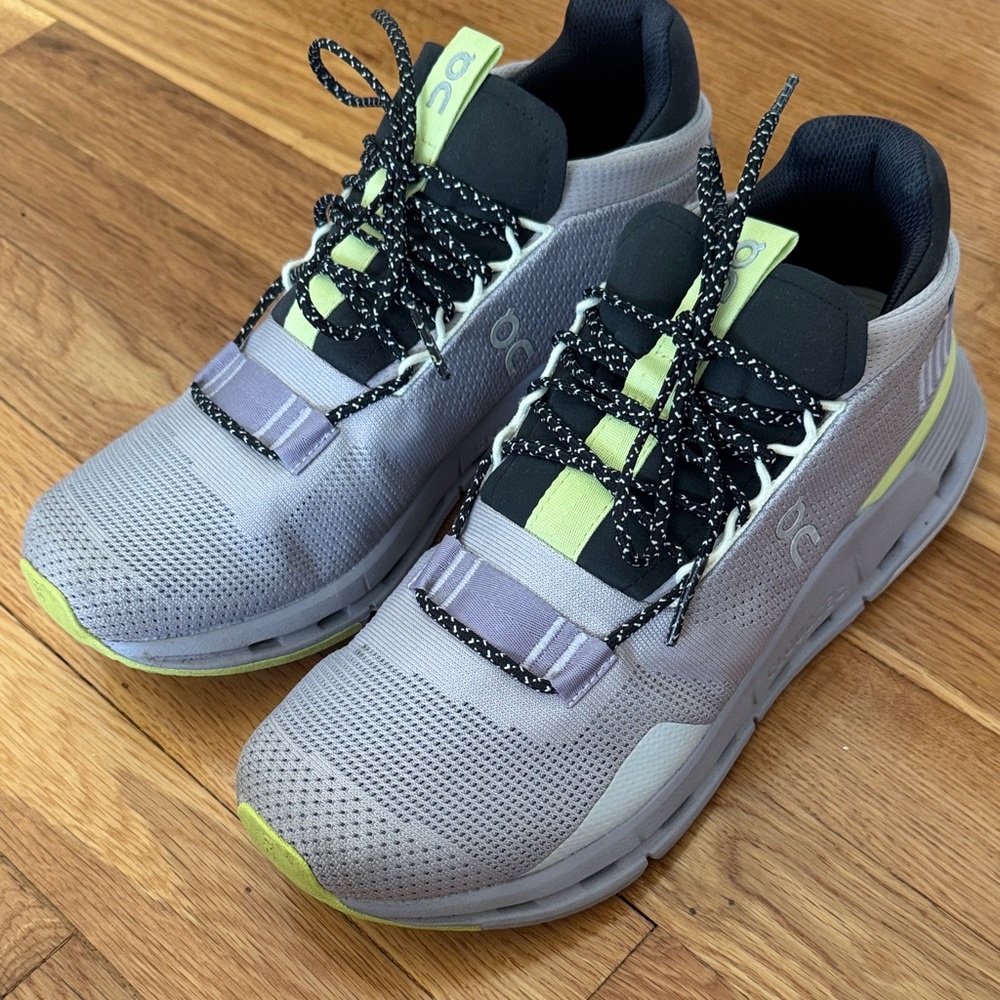 On Women’s Cloudnova 2 Gray and Black Sneakers with Lime Accents